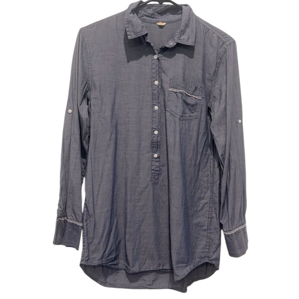 J.CREW Chambray Selvedge Edge Long Popover Blue Tunic Shirt Women’s XS
